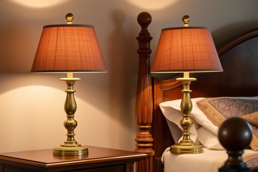 classic brass table lamps on nightstands
