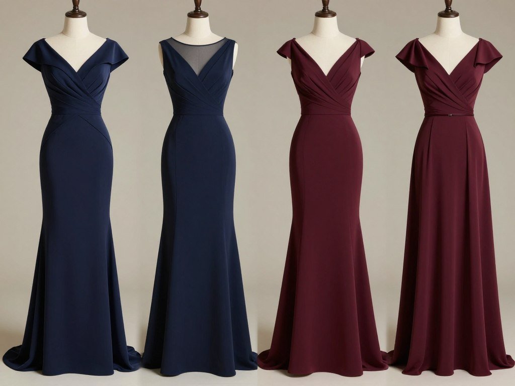 classic navy and burgundy wedding dresses