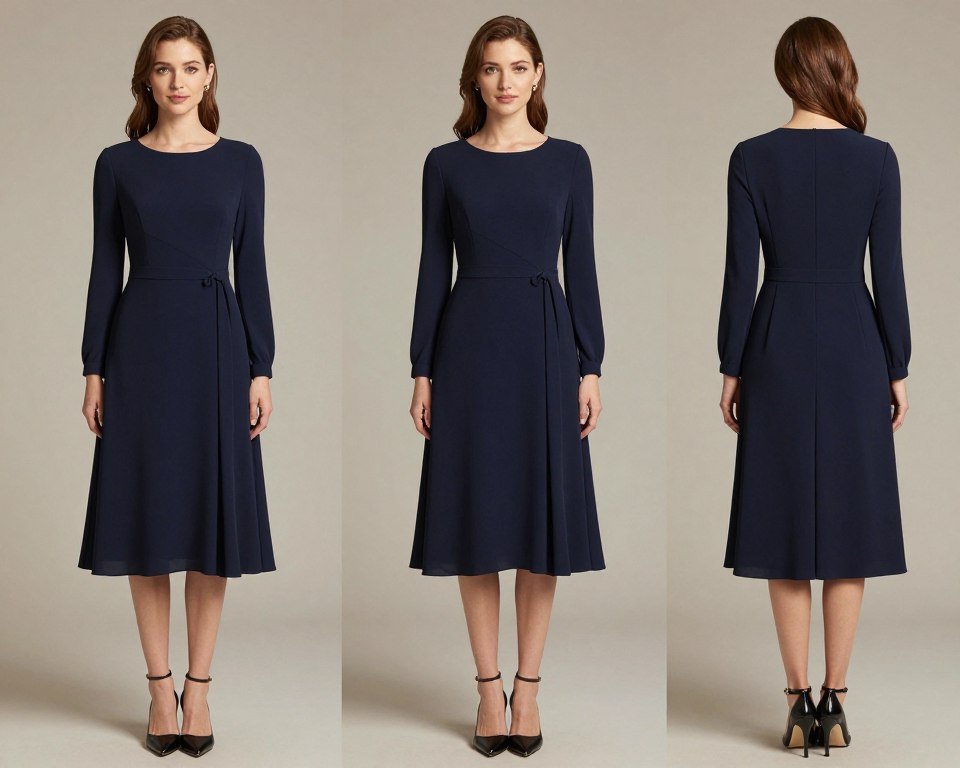 classic navy long sleeve wedding guest dress