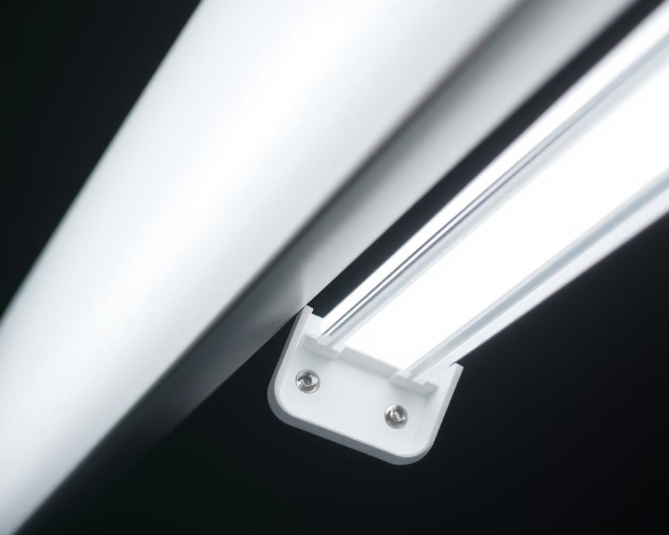 close-up detail of linear LED fixture showing slim profile