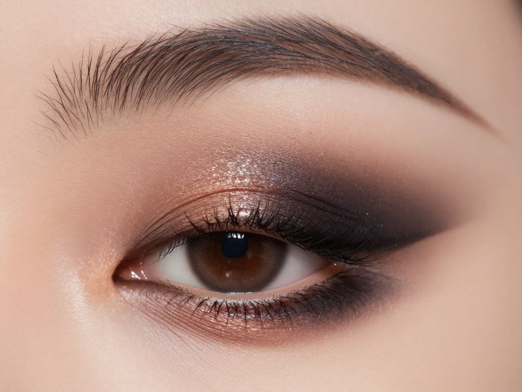 close-up of bronze smoky eye on brown eyes showing blending technique