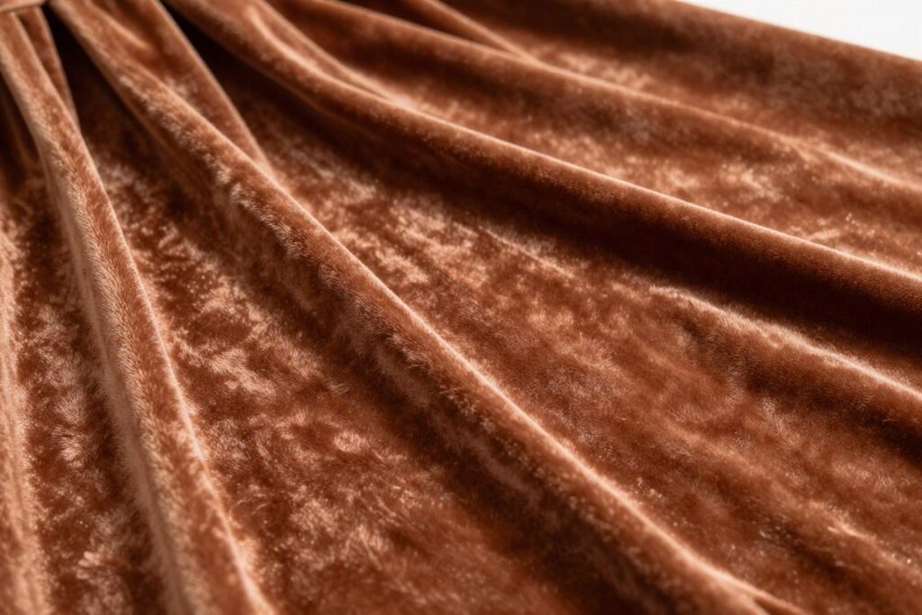 close up of velvet and satin wedding dress fabrics