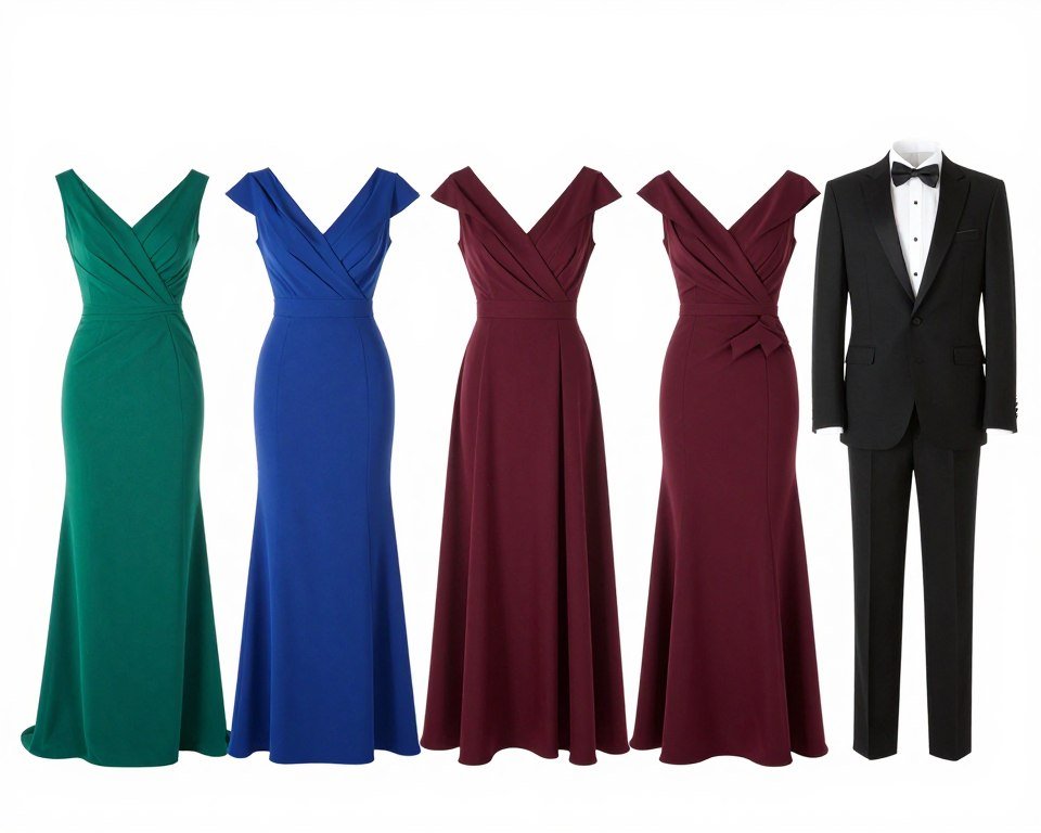 collection of black tie appropriate formal dresses