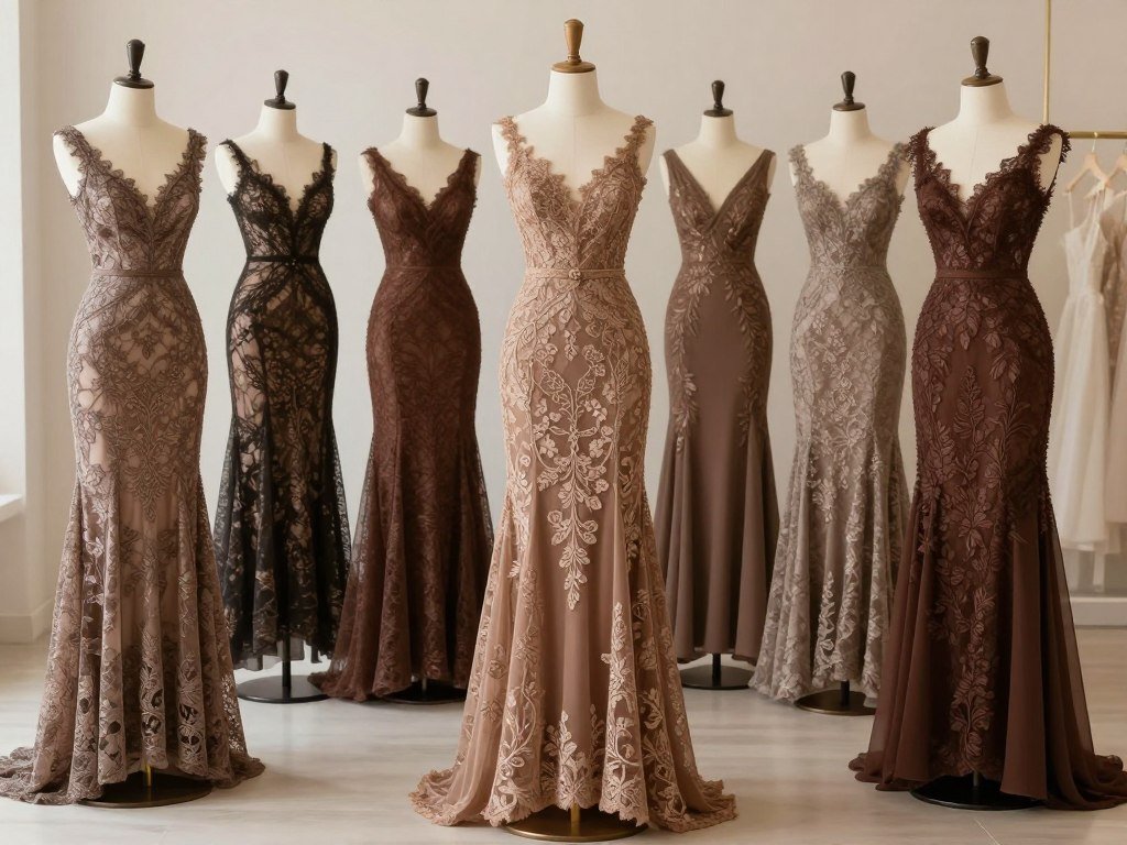 collection of brown lace maxi dresses for weddings