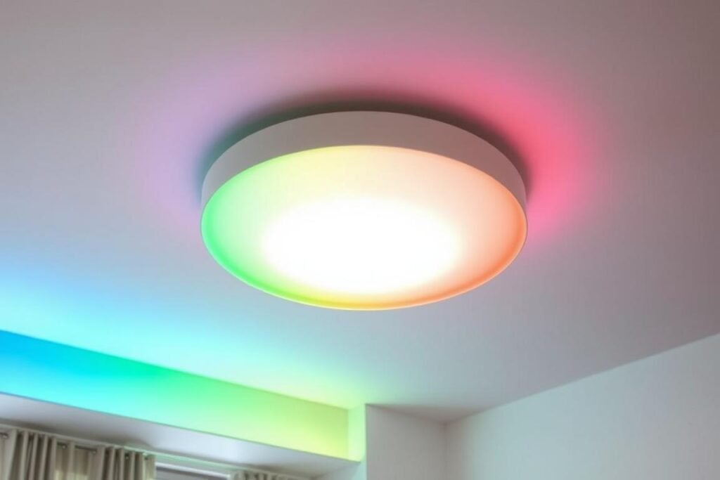color-changing smart ceiling light displaying different hues color-changing smart ceiling light displaying different hues