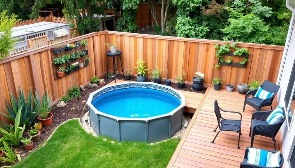 compact above ground pool in small backyard compact above ground pool in small backyard