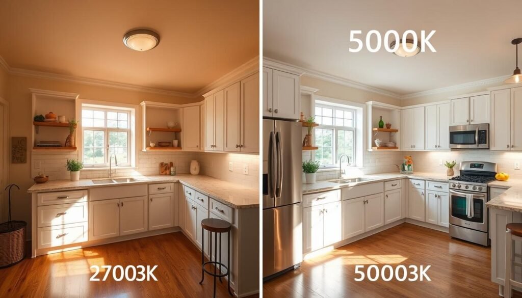 comparison of different color temperatures in kitchen