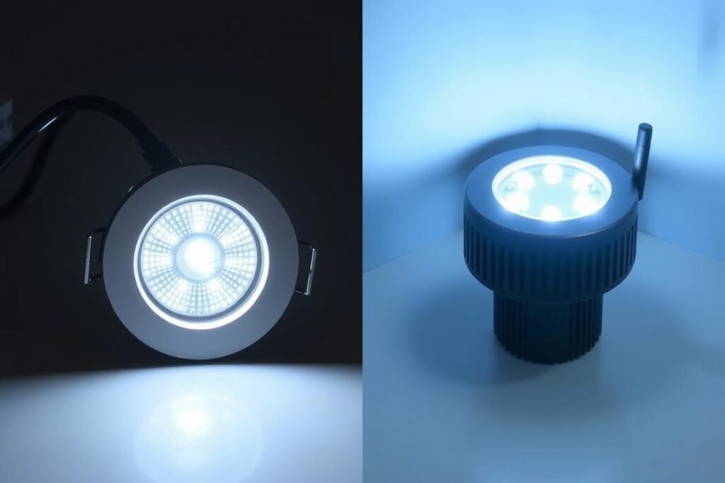 comparison of wired versus battery-powered LED puck lights