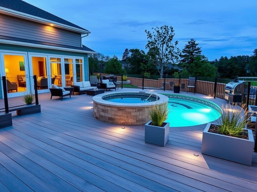 composite decking around above ground pool with modern furniture composite decking around above ground pool with modern furniture