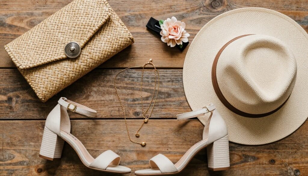 country wedding accessories flat lay