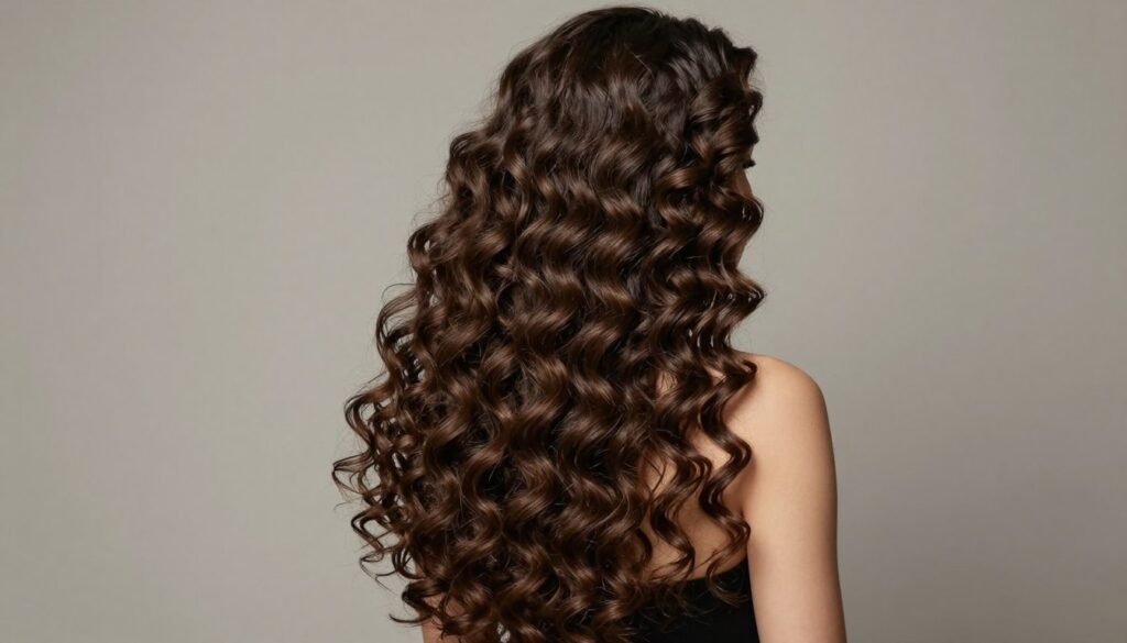 curls swept over one shoulder wedding guest hairstyle