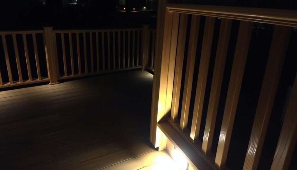 deck with integrated step lighting and post cap lights deck with integrated step lighting and post cap lights