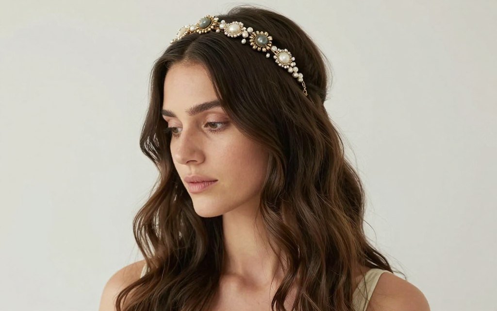 decorative headband wedding guest hairstyle long hair