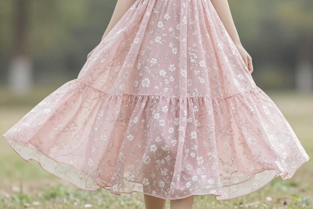 delicate floral midi dress in pastel colors