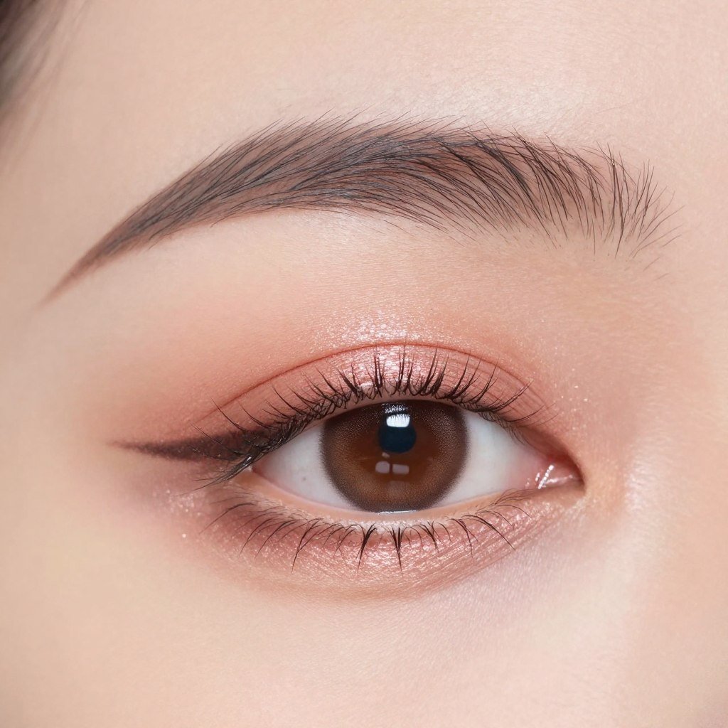 detailed view of soft romantic eye makeup on brown eyes