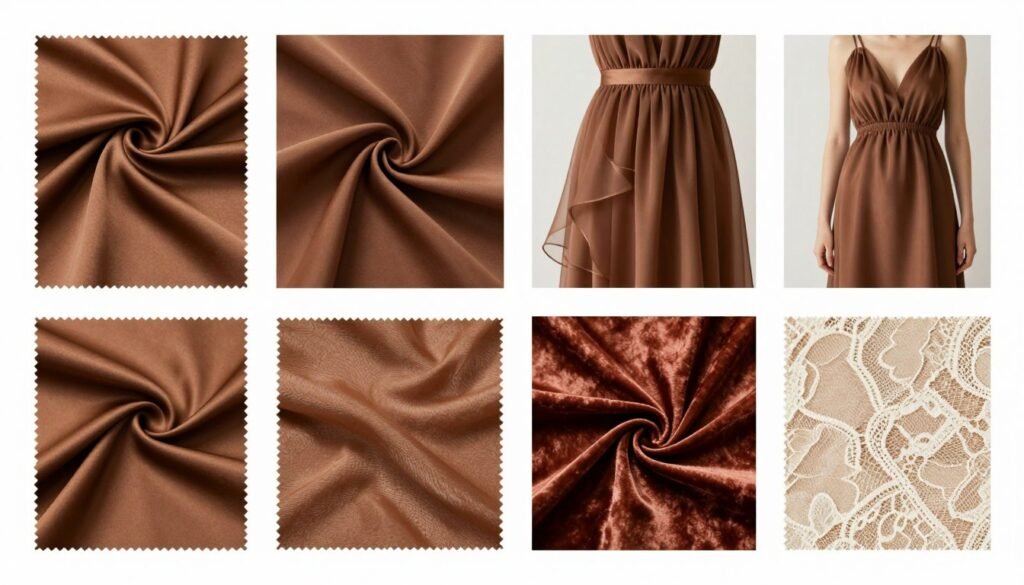 different fabric swatches for brown wedding dresses