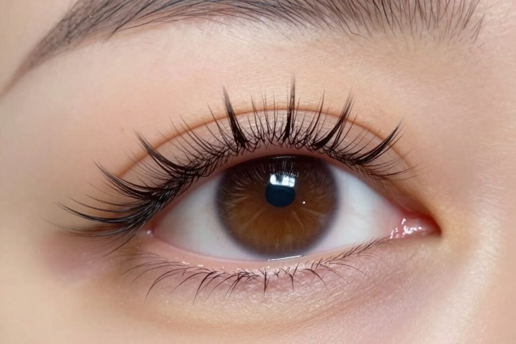 dramatic lashes on brown eyes wedding makeup close up