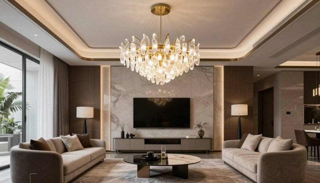 dramatic sculptural light fixture as living room centerpiece dramatic sculptural light fixture as living room centerpiece