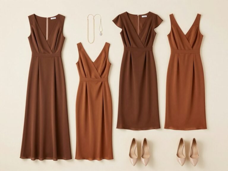 elegant brown wedding guest dress collection showcasing various styles