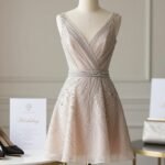 elegant cocktail attire wedding guest outfit display