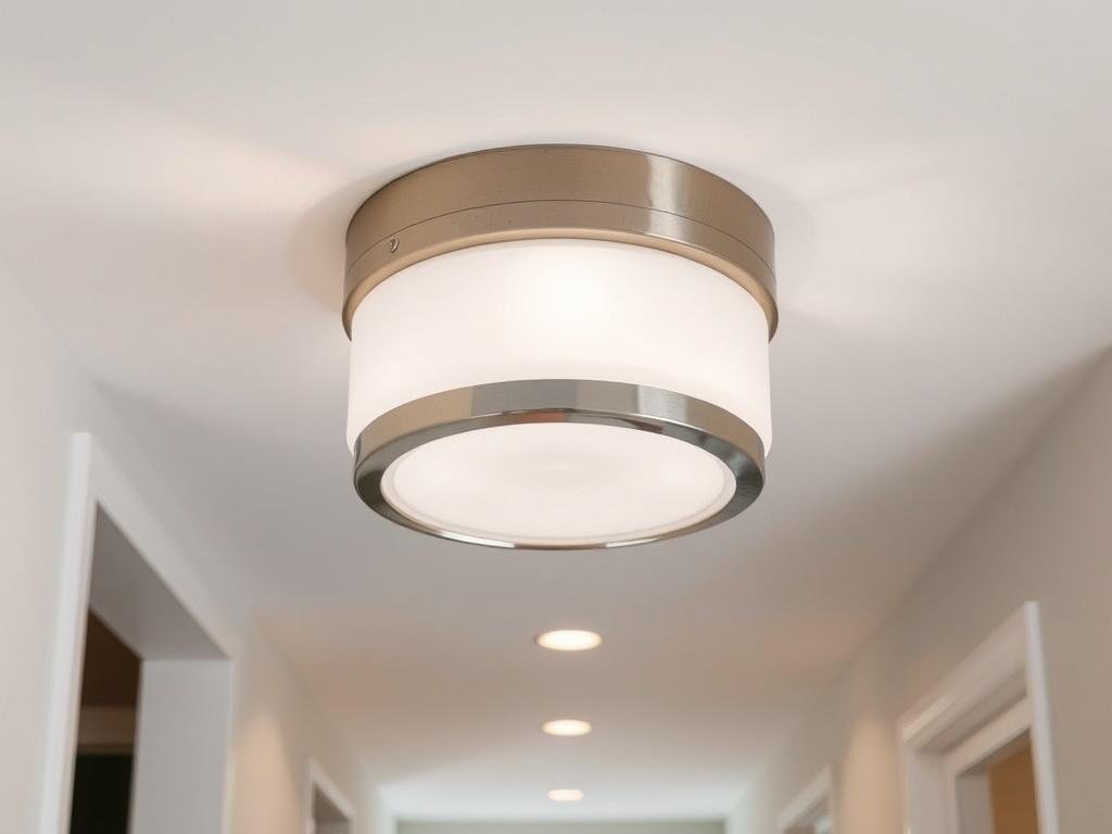 elegant flush mount ceiling light fixture installed in hallway with low ceiling