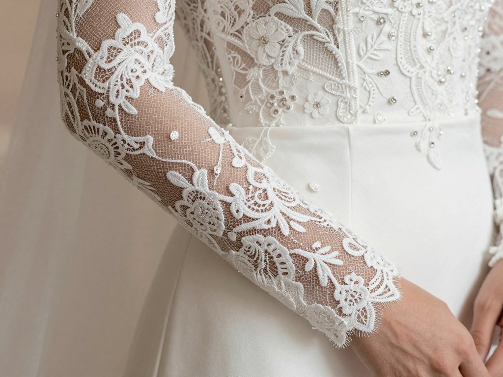 elegant illusion lace sleeves on wedding guest dress