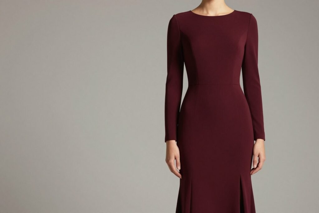 elegant long sleeve formal dress in burgundy
