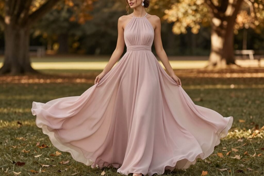 elegant maxi dress in deep plum color
