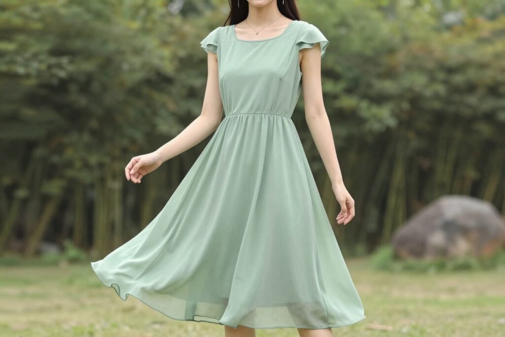 elegant midi wedding guest dress in sage green