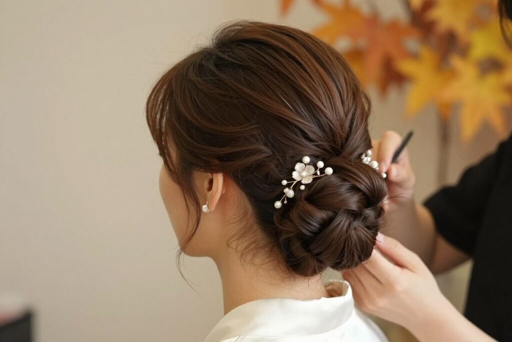 elegant updo hairstyle for fall wedding