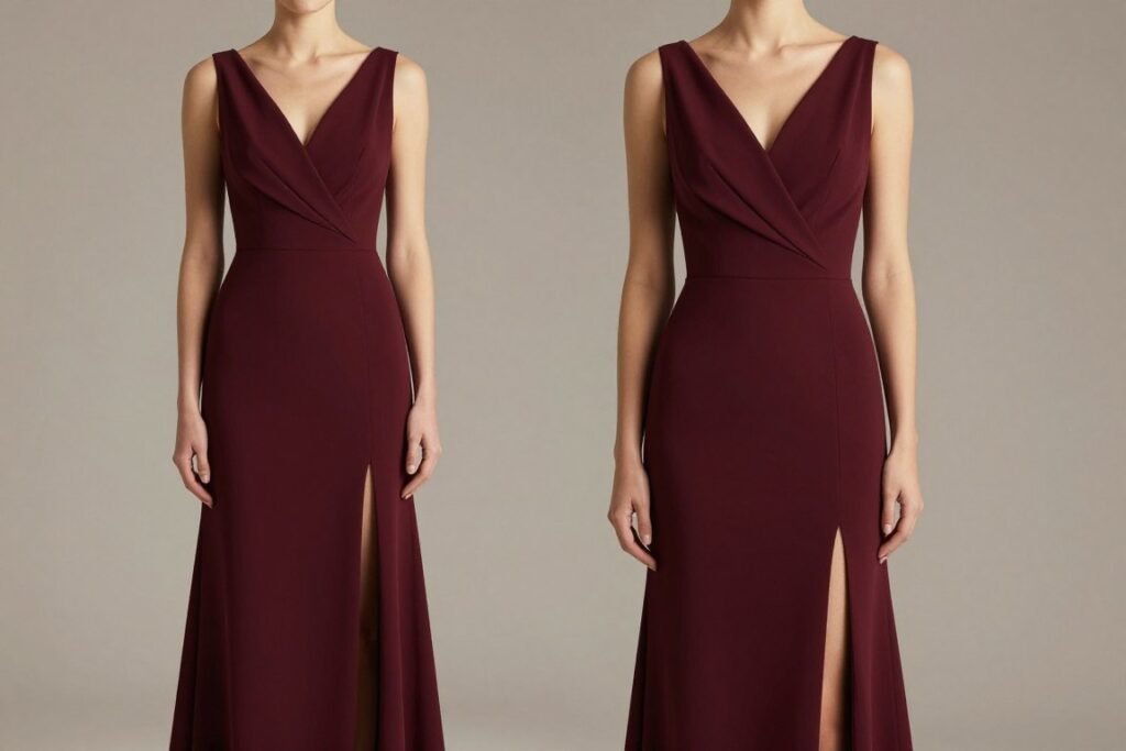 elegant v-neck maxi dress in burgundy