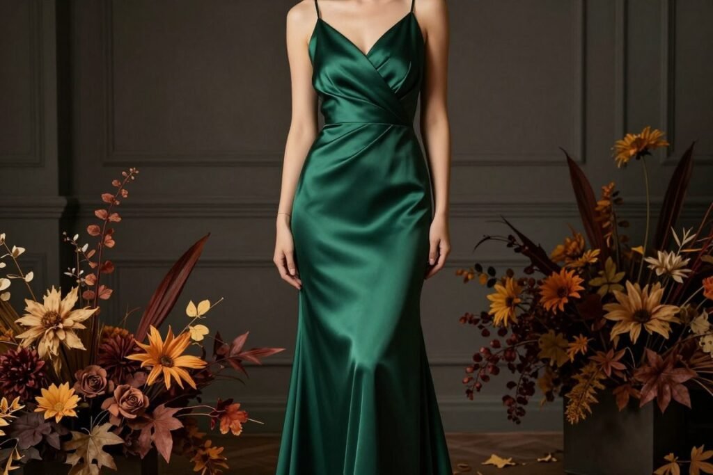 emerald green satin dress formal