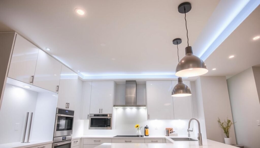 energy-efficient LED lighting in modern kitchen