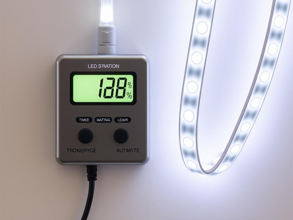 energy efficient led strip lights showing power consumption meter