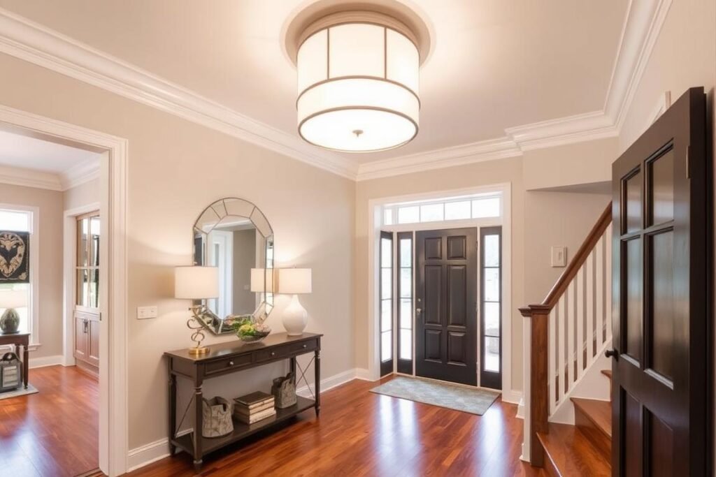 entryway with elegant ceiling light fixture creating welcoming atmosphere entryway with elegant ceiling light fixture creating welcoming atmosphere