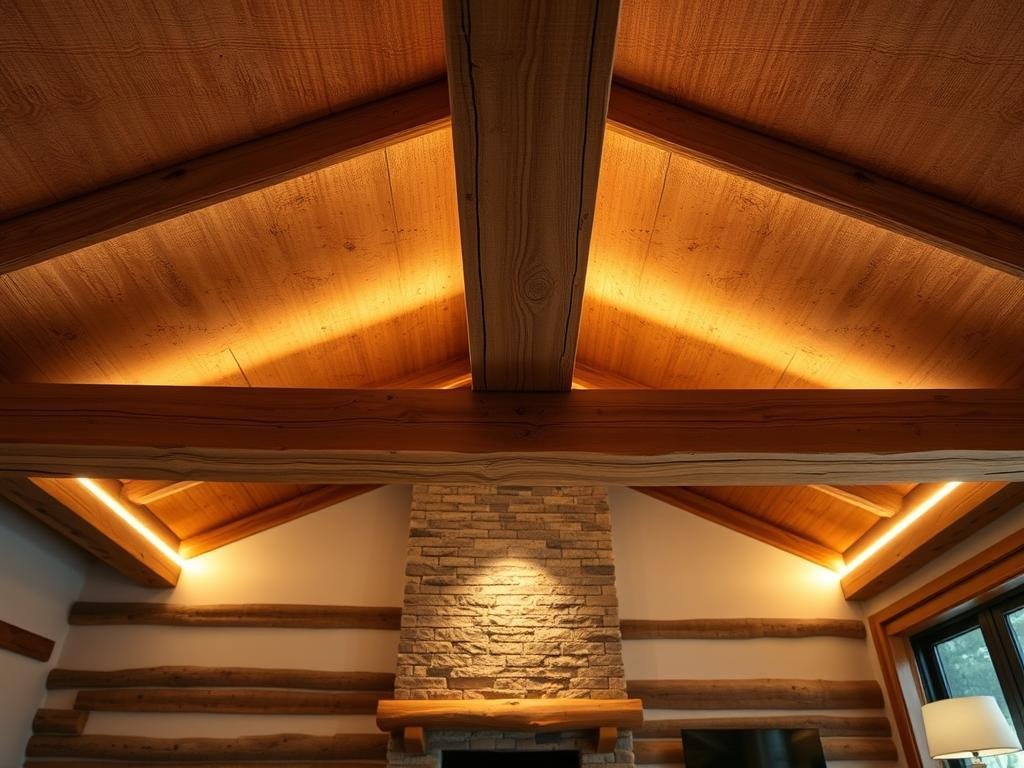 exposed wooden beam with LED strip lighting creating rustic modern ambiance exposed wooden beam with LED strip lighting creating rustic modern ambiance
