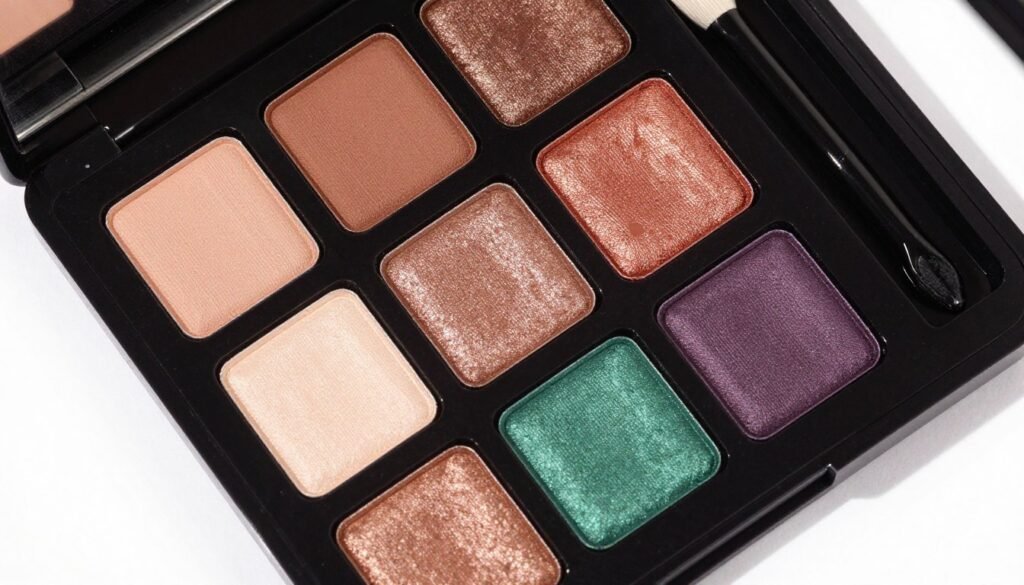 eyeshadow palette with shades perfect for brown eyes including bronze rose gold purple and green