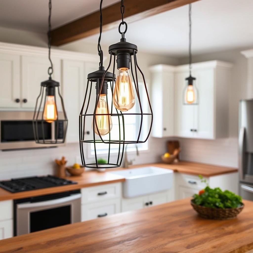 farmhouse style pendant lights with metal finish
