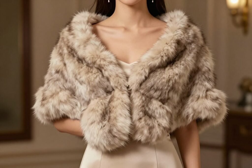 faux fur stole with evening dress
