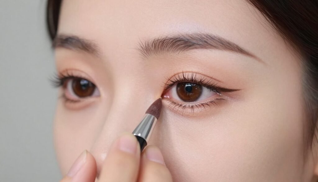 final makeup touches being applied to brown eyes wedding look