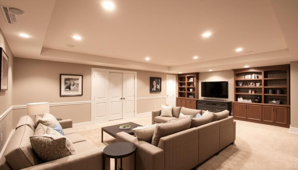 finished basement with comprehensive ceiling lighting system finished basement with comprehensive ceiling lighting system