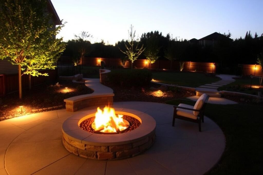 fire pit area with integrated landscape lighting fire pit area with integrated landscape lighting