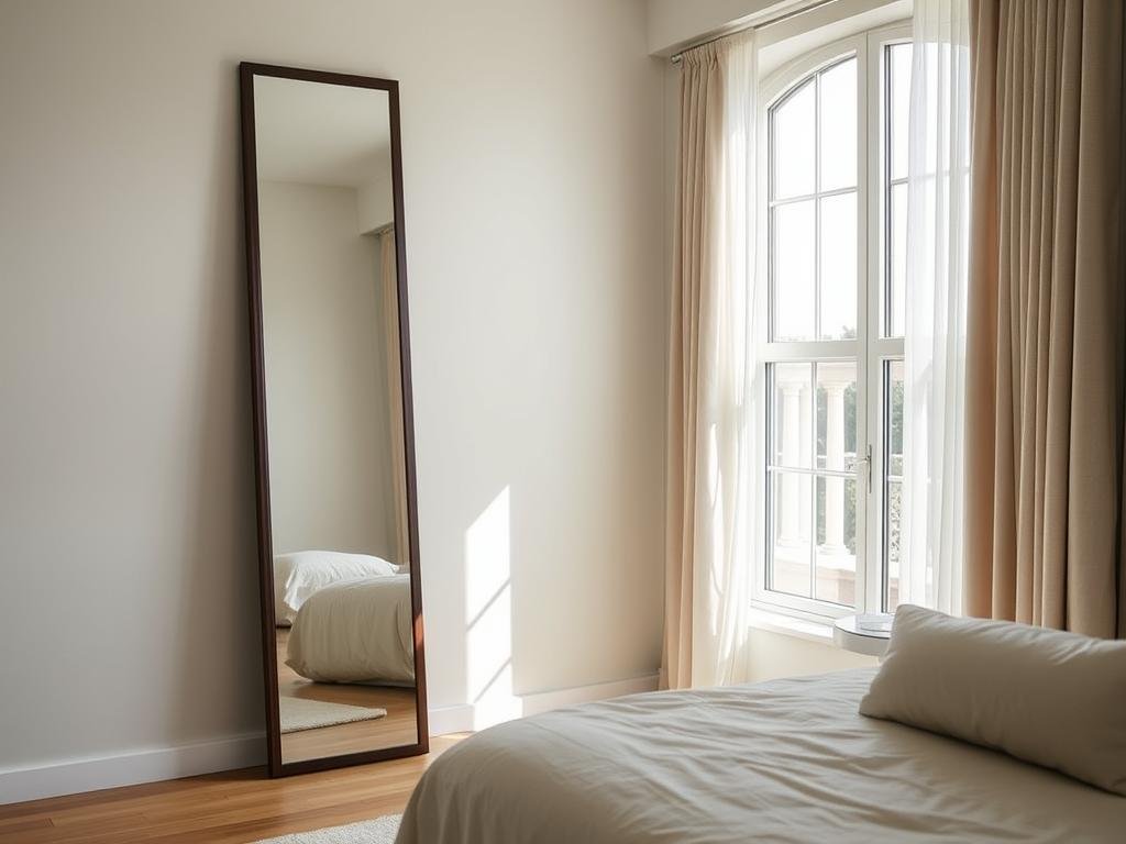 floor mirror amplifying bedroom natural light