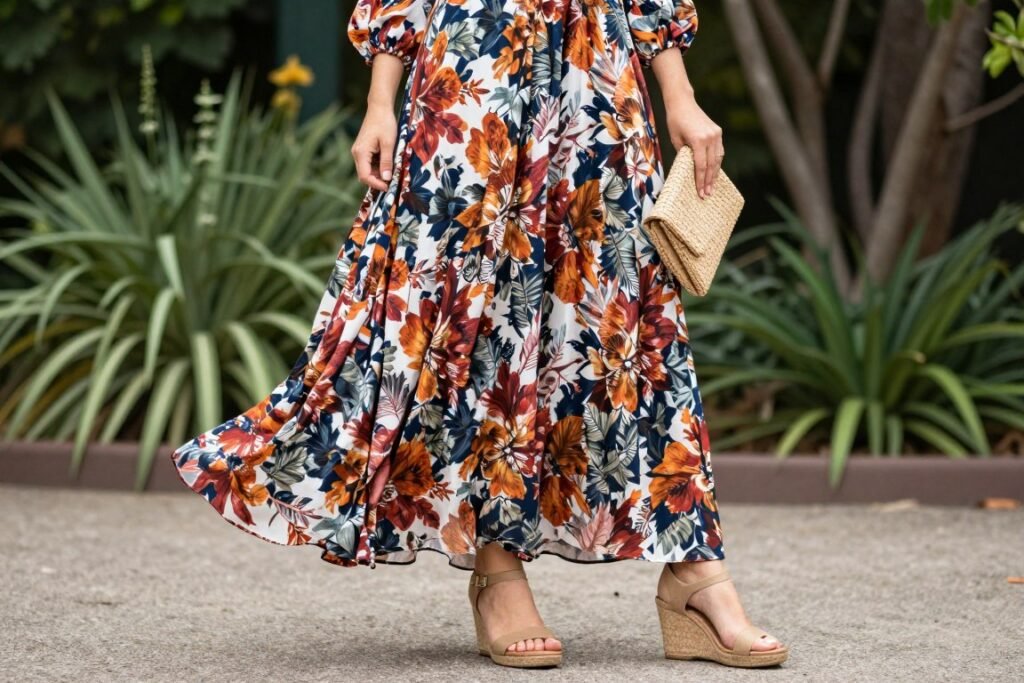 floral print maxi dress for casual fall wedding outfit