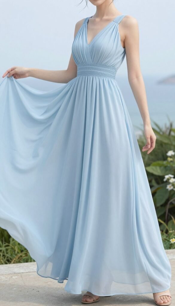flowing maxi dress in light blue