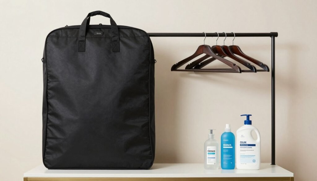 formal dress care supplies and garment bag