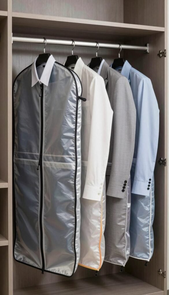 formal dress properly stored in garment bag