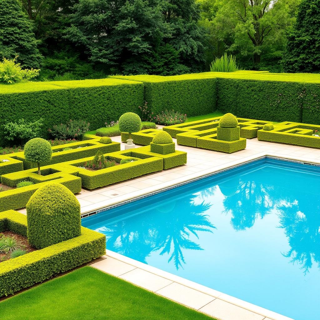 formal garden design around pool with clipped hedges formal garden design around pool with clipped hedges