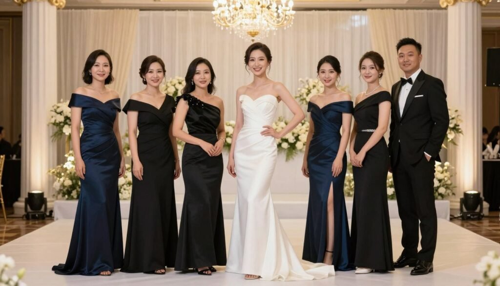 formal wedding guest posing elegantly