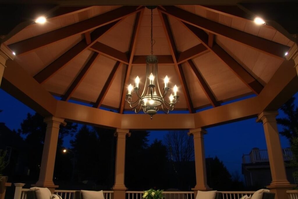 gazebo with hanging chandelier and ambient lighting gazebo with hanging chandelier and ambient lighting